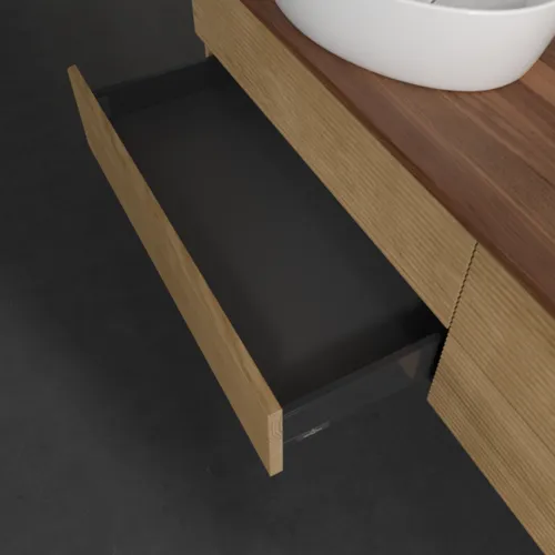 Picture of VILLEROY BOCH Antao Vanity unit, 4 pull-out compartments, 1600 x 360 x 500 mm, Front with grain texture, Honey Oak / Warm Walnut #K26152HN