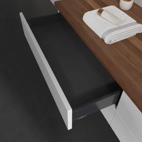 Bild von VILLEROY BOCH Antao Waschbeckenunterschrank, 4 Auszüge, 1600 x 360 x 500 mm, Front ohne Struktur, White Matt Lacquer / Warm Walnut #K27012MT