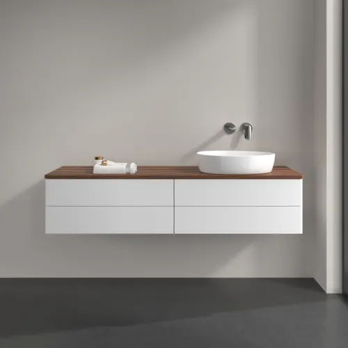 Bild von VILLEROY BOCH Antao Waschbeckenunterschrank, 4 Auszüge, 1600 x 360 x 500 mm, Front ohne Struktur, White Matt Lacquer / Warm Walnut #K27012MT