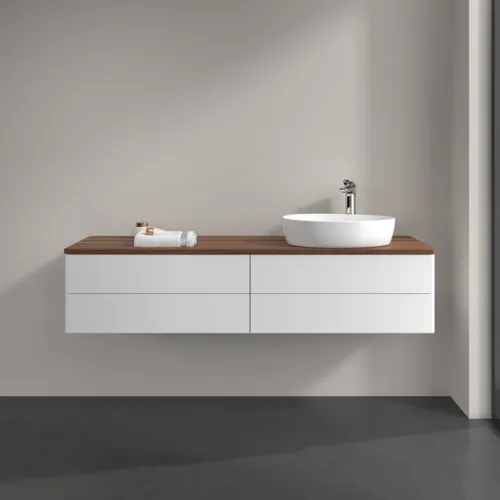 Bild von VILLEROY BOCH Antao Waschbeckenunterschrank, 4 Auszüge, 1600 x 360 x 500 mm, Front ohne Struktur, White Matt Lacquer / Warm Walnut #K27052MT