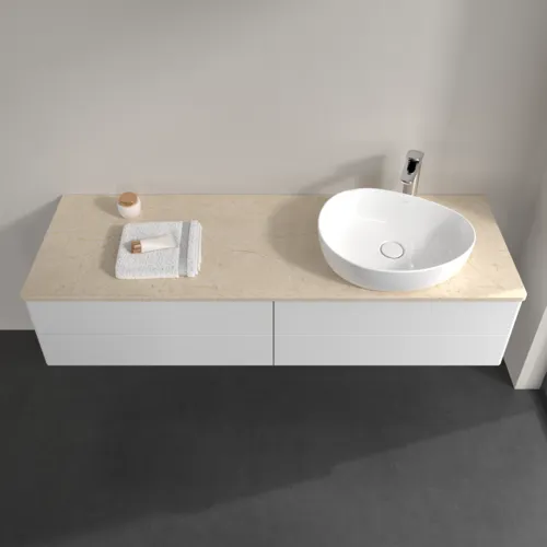 Bild von VILLEROY BOCH Antao Waschbeckenunterschrank, 4 Auszüge, 1600 x 360 x 500 mm, Front ohne Struktur, Glossy White Lacquer / Botticino #K27053GF