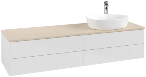 Picture of VILLEROY BOCH Antao Vanity unit, 4 pull-out compartments, 1600 x 360 x 500 mm, Front without structure, Glossy White Lacquer / Botticino #K27053GF