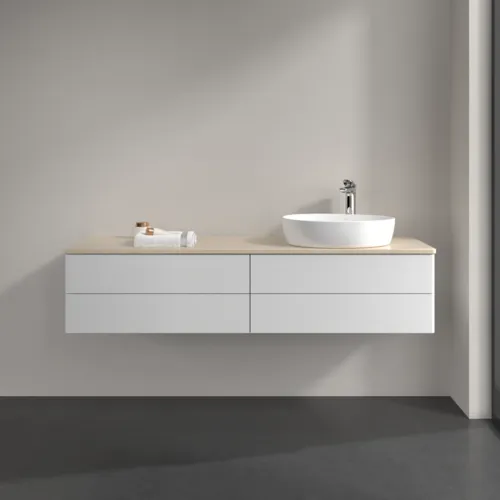 Bild von VILLEROY BOCH Antao Waschbeckenunterschrank, 4 Auszüge, 1600 x 360 x 500 mm, Front ohne Struktur, Glossy White Lacquer / Botticino #K27053GF