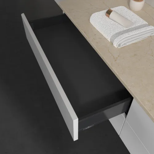 Bild von VILLEROY BOCH Antao Waschbeckenunterschrank, 4 Auszüge, 1600 x 360 x 500 mm, Front ohne Struktur, Glossy White Lacquer / Botticino #K27053GF