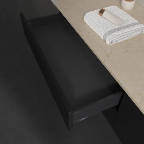 Obrázek VILLEROY BOCH Antao Vanity unit, 4 pull-out compartments, 1600 x 360 x 500 mm, Front with grain texture, Black Matt Lacquer / Botticino #K27113PD