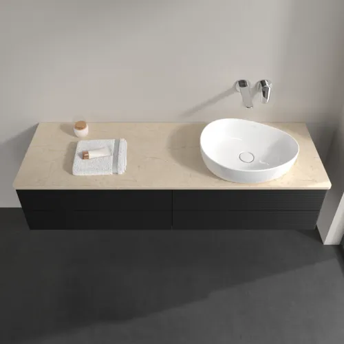 Obrázek VILLEROY BOCH Antao Vanity unit, 4 pull-out compartments, 1600 x 360 x 500 mm, Front with grain texture, Black Matt Lacquer / Botticino #K27113PD
