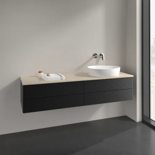 Obrázek VILLEROY BOCH Antao Vanity unit, 4 pull-out compartments, 1600 x 360 x 500 mm, Front with grain texture, Black Matt Lacquer / Botticino #K27113PD