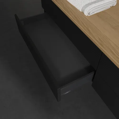 Bild von VILLEROY BOCH Antao Waschbeckenunterschrank, 4 Auszüge, 1600 x 360 x 500 mm, Front mit Struktur, Black Matt Lacquer / Honey Oak #K27111PD
