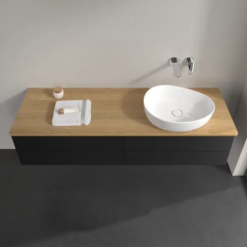 Bild von VILLEROY BOCH Antao Waschbeckenunterschrank, 4 Auszüge, 1600 x 360 x 500 mm, Front mit Struktur, Black Matt Lacquer / Honey Oak #K27111PD