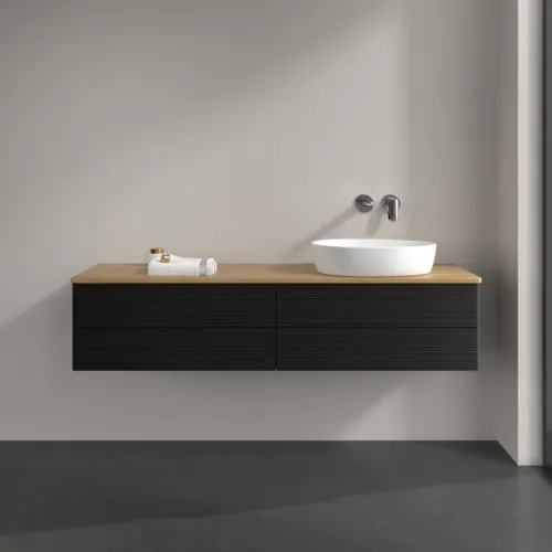 Bild von VILLEROY BOCH Antao Waschbeckenunterschrank, 4 Auszüge, 1600 x 360 x 500 mm, Front mit Struktur, Black Matt Lacquer / Honey Oak #K27111PD