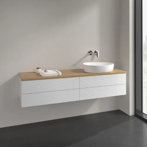 Bild von VILLEROY BOCH Antao Waschbeckenunterschrank, 4 Auszüge, 1600 x 360 x 500 mm, Front mit Struktur, Glossy White Lacquer / Honey Oak #K27111GF