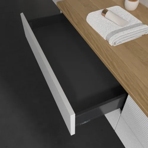 Bild von VILLEROY BOCH Antao Waschbeckenunterschrank, 4 Auszüge, 1600 x 360 x 500 mm, Front mit Struktur, Glossy White Lacquer / Honey Oak #K27111GF