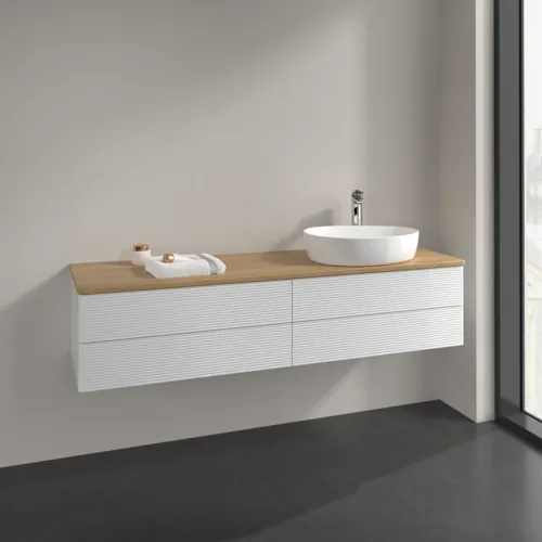 Bild von VILLEROY BOCH Antao Waschbeckenunterschrank, 4 Auszüge, 1600 x 360 x 500 mm, Front mit Struktur, Glossy White Lacquer / Honey Oak #K27151GF