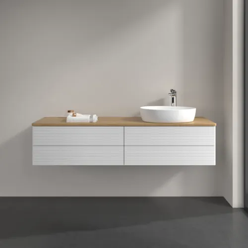 Bild von VILLEROY BOCH Antao Waschbeckenunterschrank, 4 Auszüge, 1600 x 360 x 500 mm, Front mit Struktur, Glossy White Lacquer / Honey Oak #K27151GF