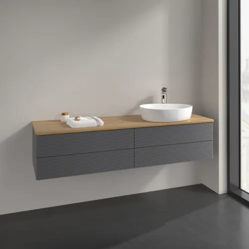 Bild von VILLEROY BOCH Antao Waschbeckenunterschrank, 4 Auszüge, 1600 x 360 x 500 mm, Front mit Struktur, Anthracite Matt Lacquer / Honey Oak #K27151GK