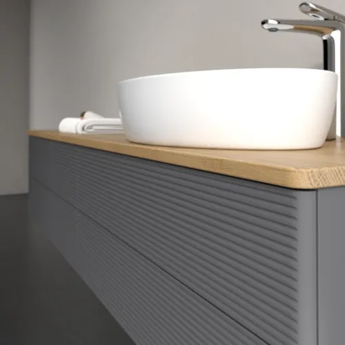 Bild von VILLEROY BOCH Antao Waschbeckenunterschrank, 4 Auszüge, 1600 x 360 x 500 mm, Front mit Struktur, Anthracite Matt Lacquer / Honey Oak #K27151GK