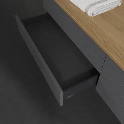Bild von VILLEROY BOCH Antao Waschbeckenunterschrank, 4 Auszüge, 1600 x 360 x 500 mm, Front mit Struktur, Anthracite Matt Lacquer / Honey Oak #K27151GK