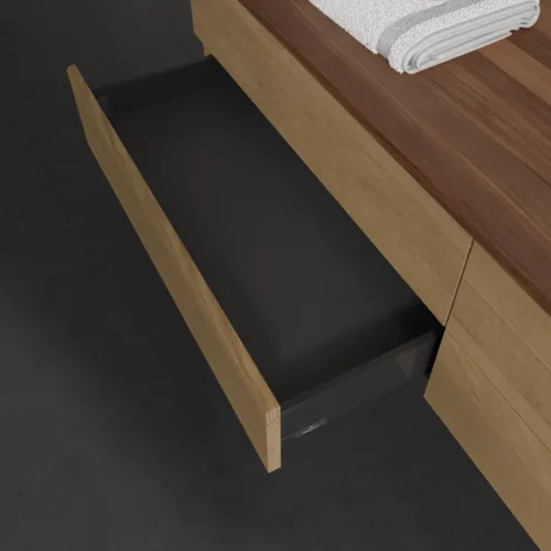 Bild von VILLEROY BOCH Antao Waschbeckenunterschrank, 4 Auszüge, 1600 x 360 x 500 mm, Front ohne Struktur, Honey Oak / Warm Walnut #K27052HN