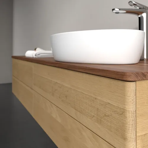 Bild von VILLEROY BOCH Antao Waschbeckenunterschrank, 4 Auszüge, 1600 x 360 x 500 mm, Front ohne Struktur, Honey Oak / Warm Walnut #K27052HN