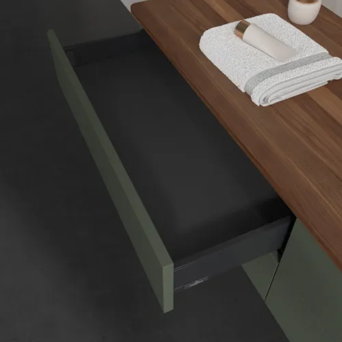Bild von VILLEROY BOCH Antao Waschbeckenunterschrank, 4 Auszüge, 1600 x 360 x 500 mm, Front ohne Struktur, Leaf Green Matt Lacquer / Warm Walnut #K27052HL