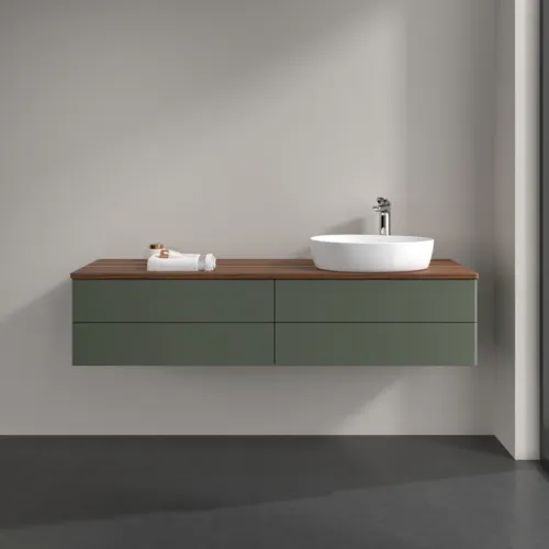 Bild von VILLEROY BOCH Antao Waschbeckenunterschrank, 4 Auszüge, 1600 x 360 x 500 mm, Front ohne Struktur, Leaf Green Matt Lacquer / Warm Walnut #K27052HL