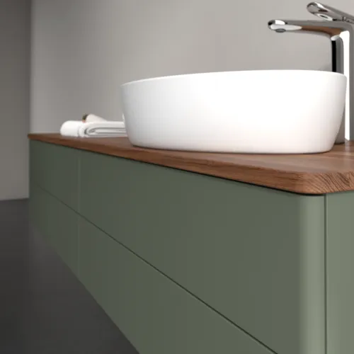 Bild von VILLEROY BOCH Antao Waschbeckenunterschrank, 4 Auszüge, 1600 x 360 x 500 mm, Front ohne Struktur, Leaf Green Matt Lacquer / Warm Walnut #K27052HL
