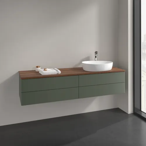 Bild von VILLEROY BOCH Antao Waschbeckenunterschrank, 4 Auszüge, 1600 x 360 x 500 mm, Front ohne Struktur, Leaf Green Matt Lacquer / Warm Walnut #K27052HL
