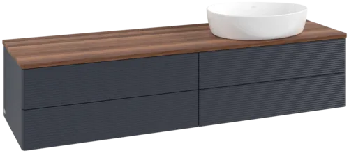 Picture of VILLEROY BOCH Antao Vanity unit, 4 pull-out compartments, 1600 x 360 x 500 mm, Front with grain texture, Midnight Blue Matt Lacquer / Warm Walnut #K27112HG
