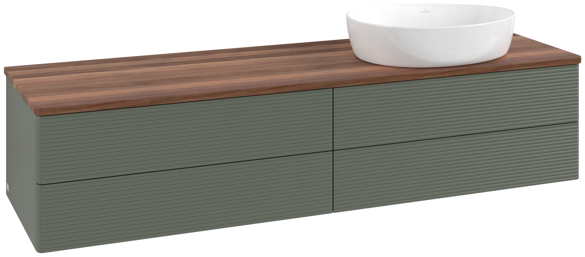Picture of VILLEROY BOCH Antao Vanity unit, 4 pull-out compartments, 1600 x 360 x 500 mm, Front with grain texture, Leaf Green Matt Lacquer / Warm Walnut #K27112HL