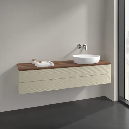Bild von VILLEROY BOCH Antao Waschbeckenunterschrank, 4 Auszüge, 1600 x 360 x 500 mm, Front mit Struktur, Silk Grey Matt Lacquer / Warm Walnut #K27112HJ