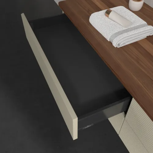 Bild von VILLEROY BOCH Antao Waschbeckenunterschrank, 4 Auszüge, 1600 x 360 x 500 mm, Front mit Struktur, Silk Grey Matt Lacquer / Warm Walnut #K27112HJ