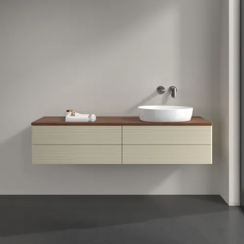 Bild von VILLEROY BOCH Antao Waschbeckenunterschrank, 4 Auszüge, 1600 x 360 x 500 mm, Front mit Struktur, Silk Grey Matt Lacquer / Warm Walnut #K27112HJ