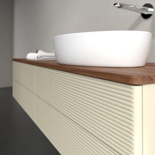 Bild von VILLEROY BOCH Antao Waschbeckenunterschrank, 4 Auszüge, 1600 x 360 x 500 mm, Front mit Struktur, Silk Grey Matt Lacquer / Warm Walnut #K27112HJ