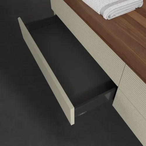 Bild von VILLEROY BOCH Antao Waschbeckenunterschrank, 4 Auszüge, 1600 x 360 x 500 mm, Front mit Struktur, Silk Grey Matt Lacquer / Warm Walnut #K27112HJ
