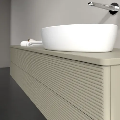 Picture of VILLEROY BOCH Antao Vanity unit, 4 pull-out compartments, 1600 x 360 x 500 mm, Front with grain texture, Stone Grey Matt Lacquer / Stone Grey Matt Lacquer #K27110HK