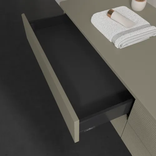Picture of VILLEROY BOCH Antao Vanity unit, 4 pull-out compartments, 1600 x 360 x 500 mm, Front with grain texture, Stone Grey Matt Lacquer / Stone Grey Matt Lacquer #K27110HK