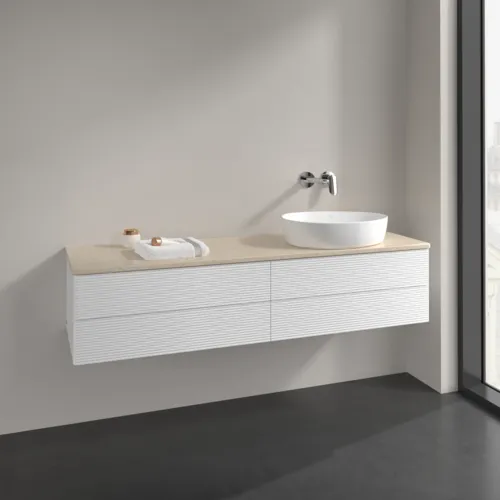 Bild von VILLEROY BOCH Antao Waschbeckenunterschrank, 4 Auszüge, 1600 x 360 x 500 mm, Front mit Struktur, White Matt Lacquer / Botticino #K27113MT