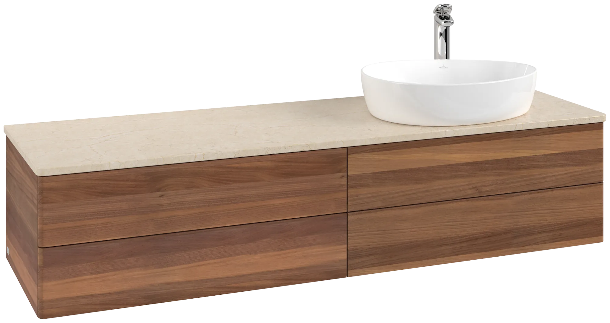 Obrázek VILLEROY BOCH Antao Vanity unit, 4 pull-out compartments, 1600 x 360 x 500 mm, Front without structure, Warm Walnut / Botticino #K27053HM