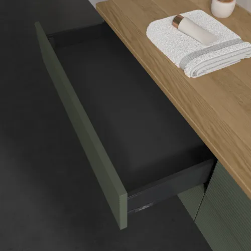 Bild von VILLEROY BOCH Antao Waschbeckenunterschrank, 4 Auszüge, 1600 x 360 x 500 mm, Front mit Struktur, Leaf Green Matt Lacquer / Honey Oak #K27111HL
