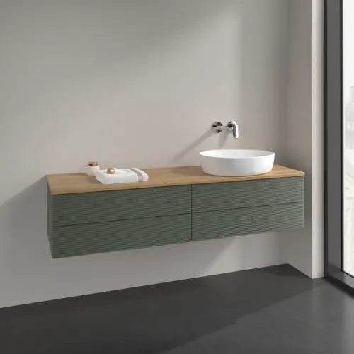 Bild von VILLEROY BOCH Antao Waschbeckenunterschrank, 4 Auszüge, 1600 x 360 x 500 mm, Front mit Struktur, Leaf Green Matt Lacquer / Honey Oak #K27111HL