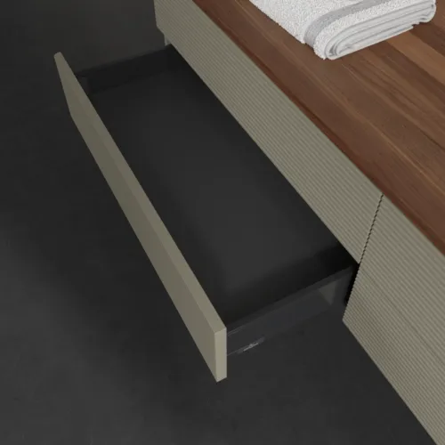 Bild von VILLEROY BOCH Antao Waschbeckenunterschrank, 4 Auszüge, 1600 x 360 x 500 mm, Front mit Struktur, Stone Grey Matt Lacquer / Warm Walnut #K27152HK