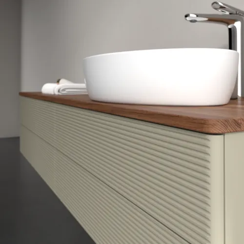 Bild von VILLEROY BOCH Antao Waschbeckenunterschrank, 4 Auszüge, 1600 x 360 x 500 mm, Front mit Struktur, Stone Grey Matt Lacquer / Warm Walnut #K27152HK