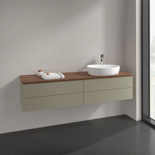 Bild von VILLEROY BOCH Antao Waschbeckenunterschrank, 4 Auszüge, 1600 x 360 x 500 mm, Front mit Struktur, Stone Grey Matt Lacquer / Warm Walnut #K27152HK