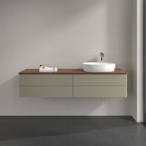 Bild von VILLEROY BOCH Antao Waschbeckenunterschrank, 4 Auszüge, 1600 x 360 x 500 mm, Front mit Struktur, Stone Grey Matt Lacquer / Warm Walnut #K27152HK