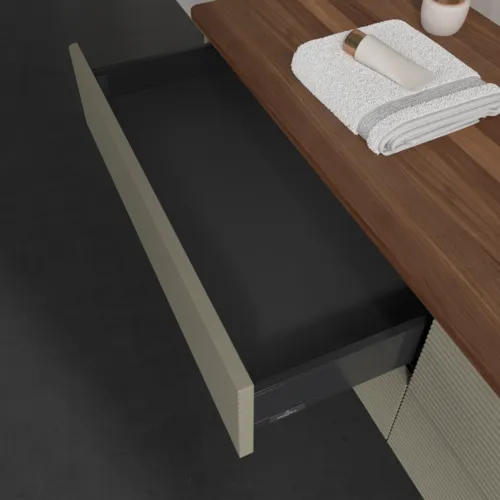 Bild von VILLEROY BOCH Antao Waschbeckenunterschrank, 4 Auszüge, 1600 x 360 x 500 mm, Front mit Struktur, Stone Grey Matt Lacquer / Warm Walnut #K27152HK