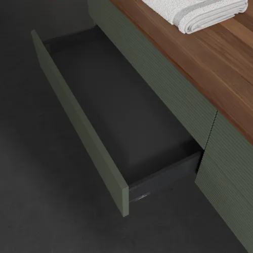 Bild von VILLEROY BOCH Antao Waschbeckenunterschrank, 4 Auszüge, 1600 x 360 x 500 mm, Front mit Struktur, Leaf Green Matt Lacquer / Warm Walnut #K27152HL
