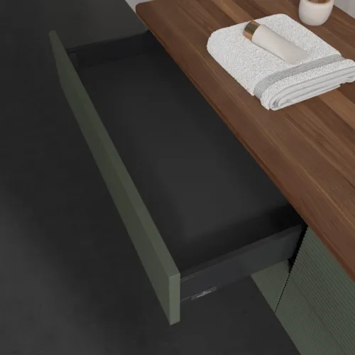 Bild von VILLEROY BOCH Antao Waschbeckenunterschrank, 4 Auszüge, 1600 x 360 x 500 mm, Front mit Struktur, Leaf Green Matt Lacquer / Warm Walnut #K27152HL