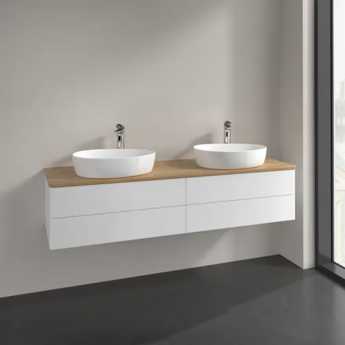 Bild von VILLEROY BOCH Antao Waschbeckenunterschrank, 4 Auszüge, 1600 x 360 x 500 mm, Front ohne Struktur, White Matt Lacquer / Honey Oak #K28051MT