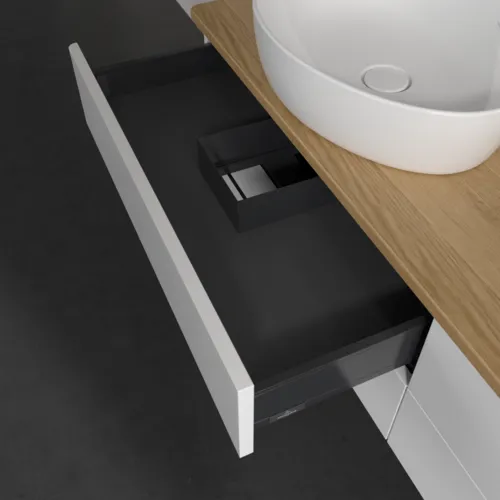 Bild von VILLEROY BOCH Antao Waschbeckenunterschrank, 4 Auszüge, 1600 x 360 x 500 mm, Front ohne Struktur, White Matt Lacquer / Honey Oak #K28051MT