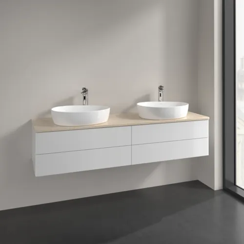Bild von VILLEROY BOCH Antao Waschbeckenunterschrank, 4 Auszüge, 1600 x 360 x 500 mm, Front ohne Struktur, Glossy White Lacquer / Botticino #K28053GF